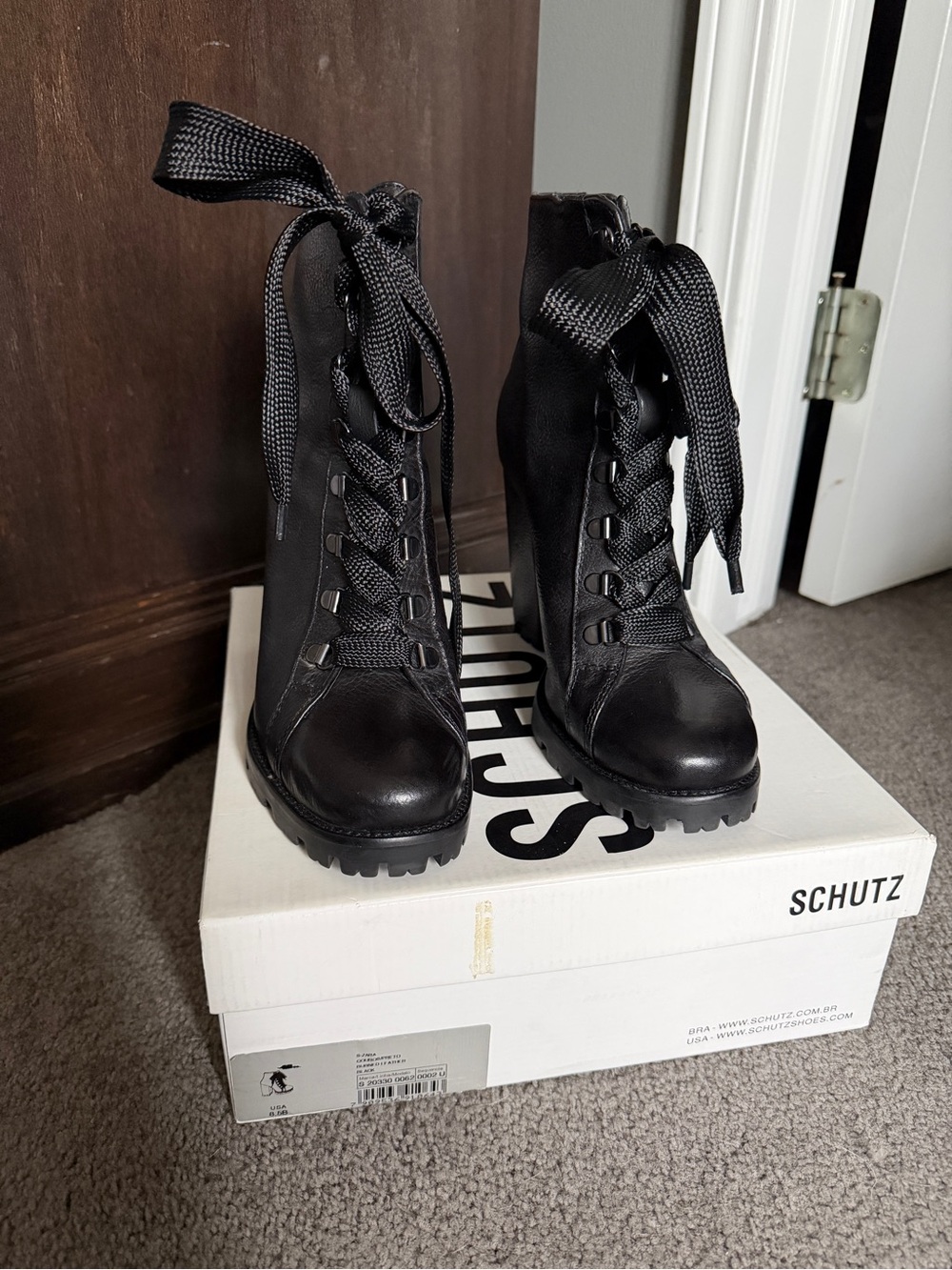 SCHUTZ Black Lace-Up Combat Platform Boots